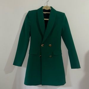 Zara double breasted green blazer dress, holiday dress, green Christmas dress